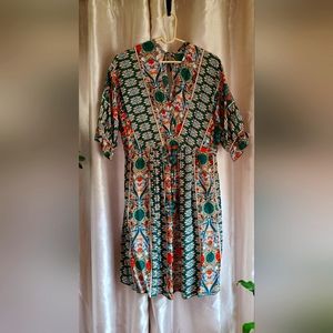 Womens dress, green with orange flowers, size XL or 12
